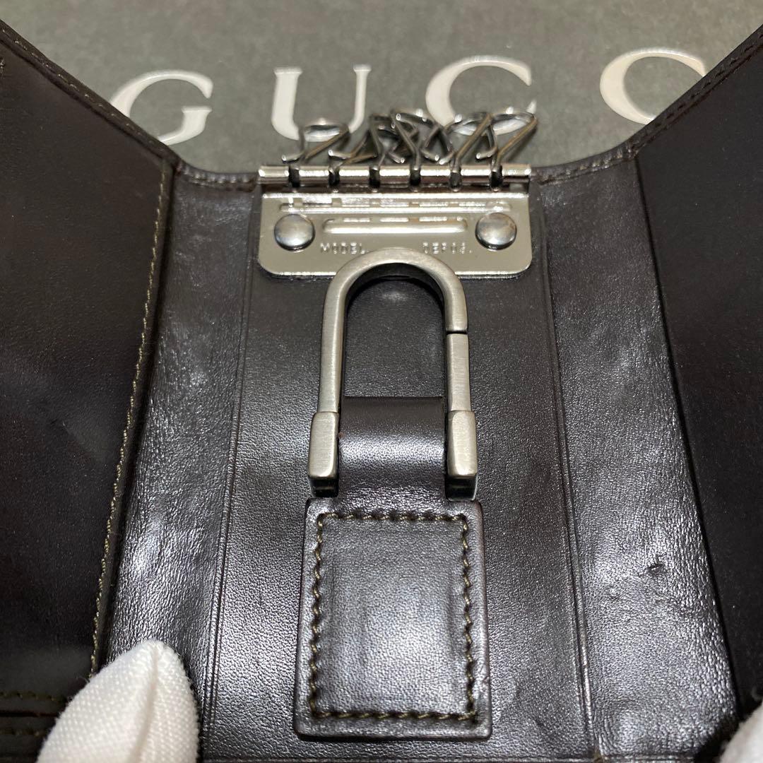 美品　グッチ　GUCCI　6連キーケース　GG柄シェリーライン　キャンバスレザー