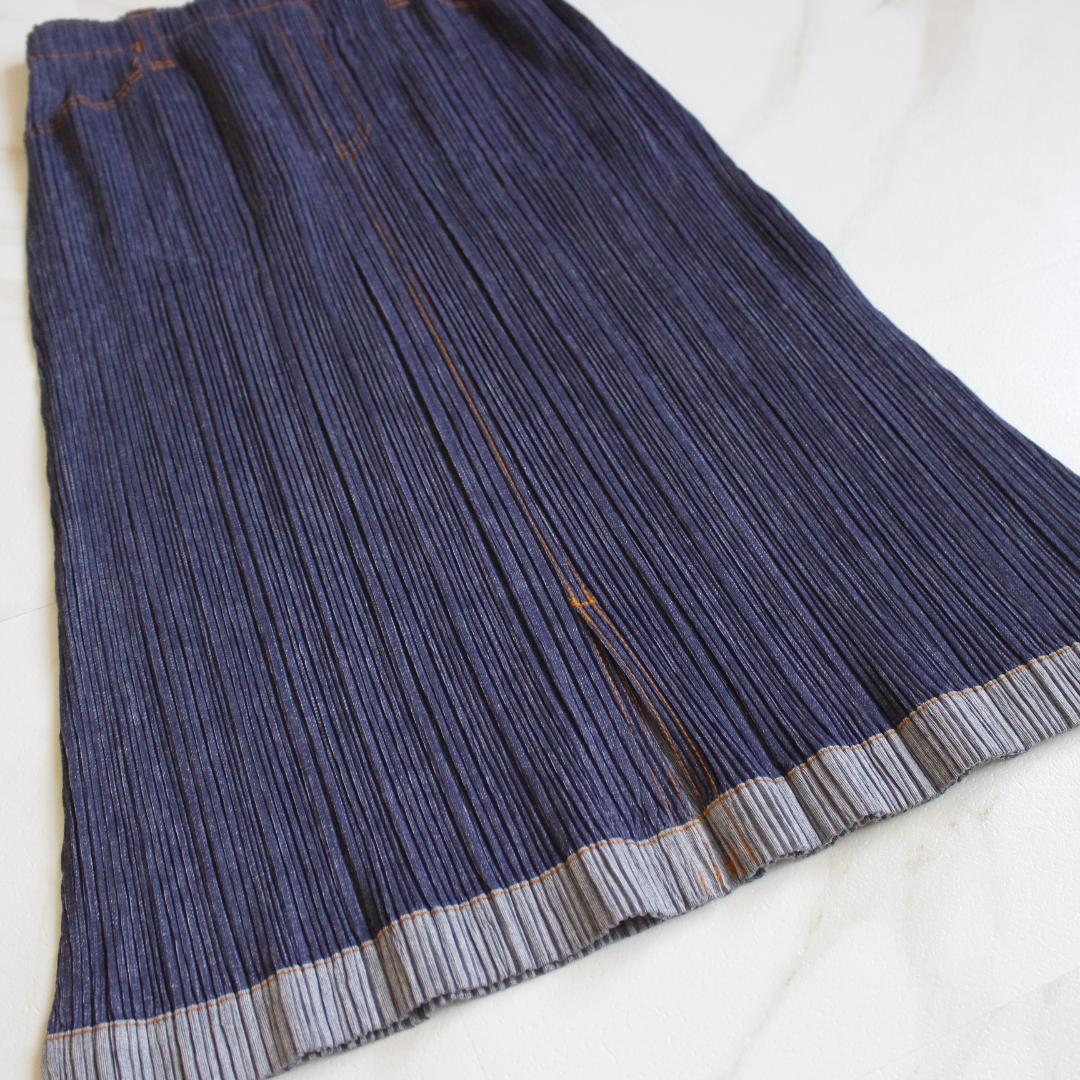 【極美品】PLEATS PLEASE デニム転写スカート Lサイズ ネイビー