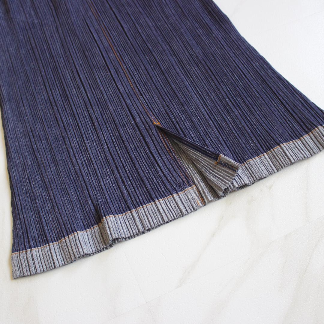 【極美品】PLEATS PLEASE デニム転写スカート Lサイズ ネイビー