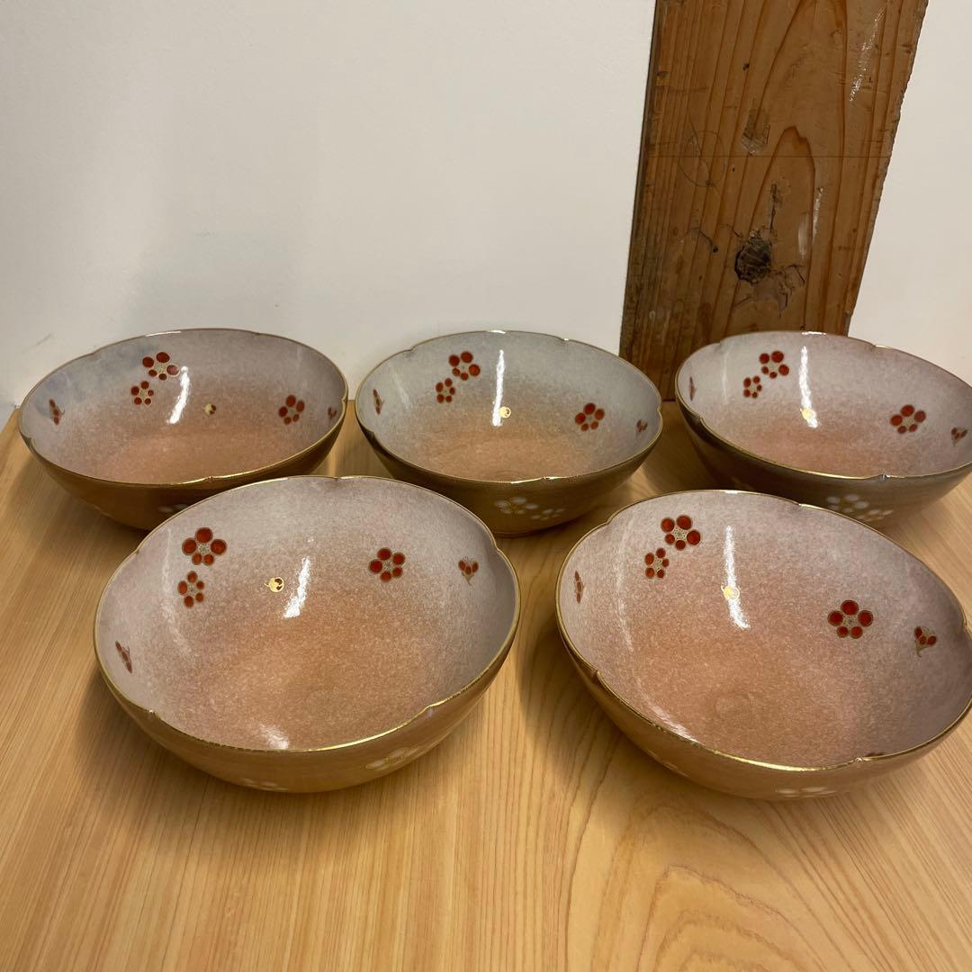 澤村陶哉　紅白梅文　向付　5客　陶磁器　茶道具