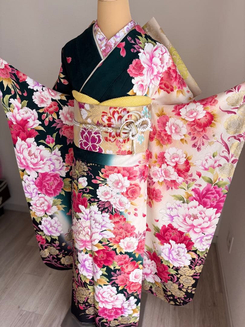専用です⭐️豪華絢爛　振袖フルセット　正絹振袖　正絹袋帯　成人式　深緑系