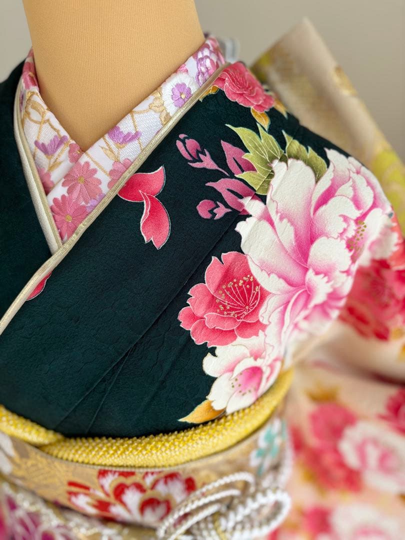 専用です⭐️豪華絢爛　振袖フルセット　正絹振袖　正絹袋帯　成人式　深緑系