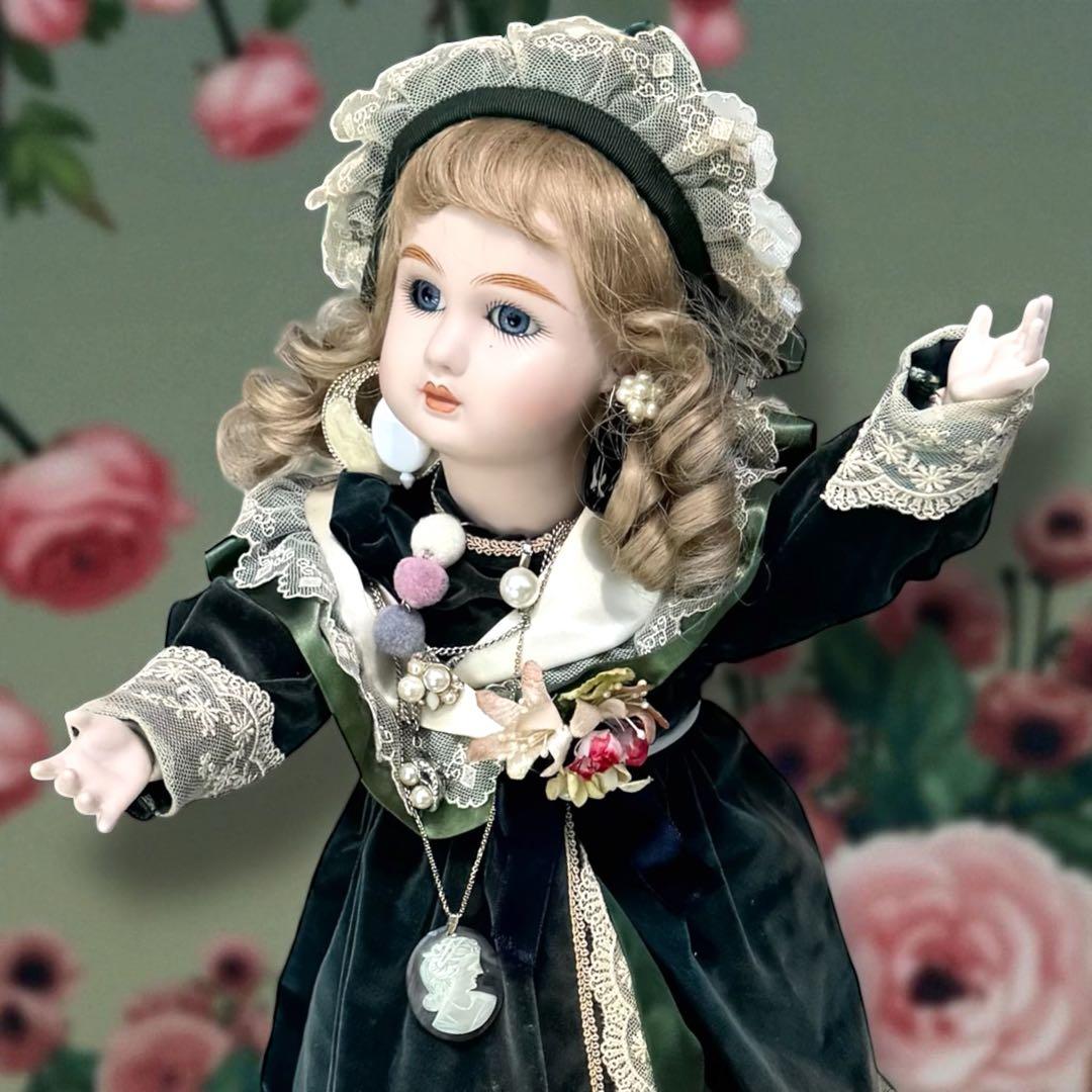 ノエル ビスクドール スタイナー リプロ フレンチ グリーン ドレス ボネ