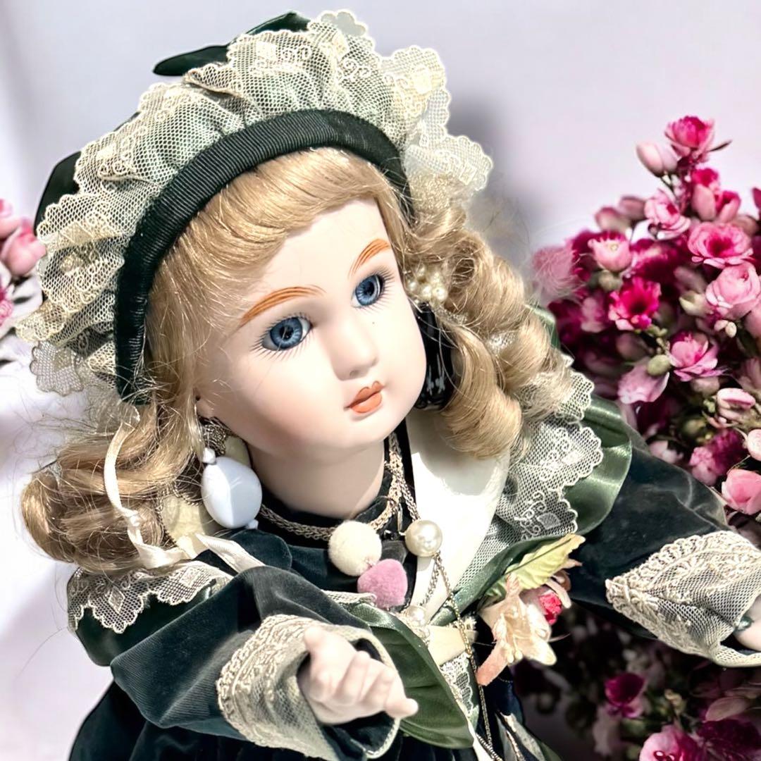 ノエル ビスクドール スタイナー リプロ フレンチ グリーン ドレス ボネ