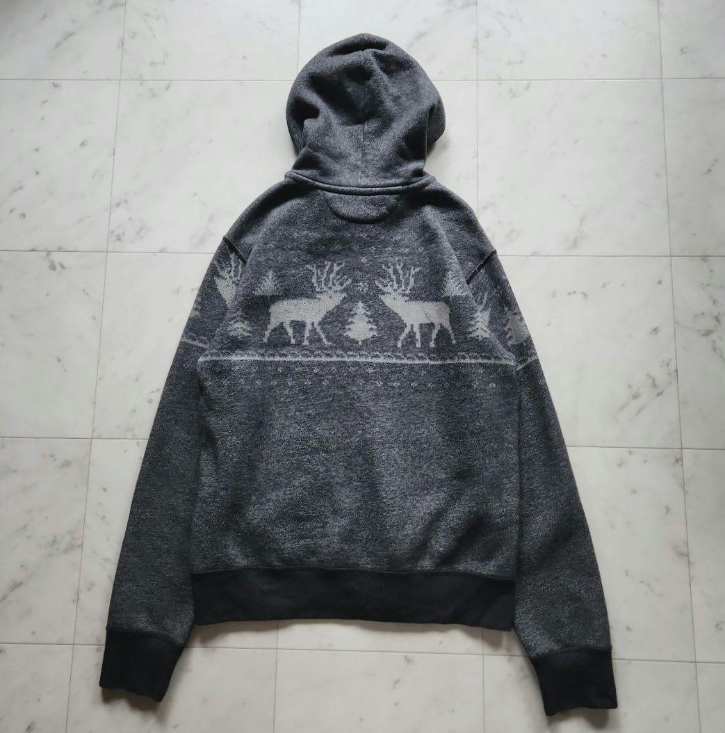 美品 ラルフローレン ジップパーカー ノルディック柄 グレー 裏地フリース Ｌ