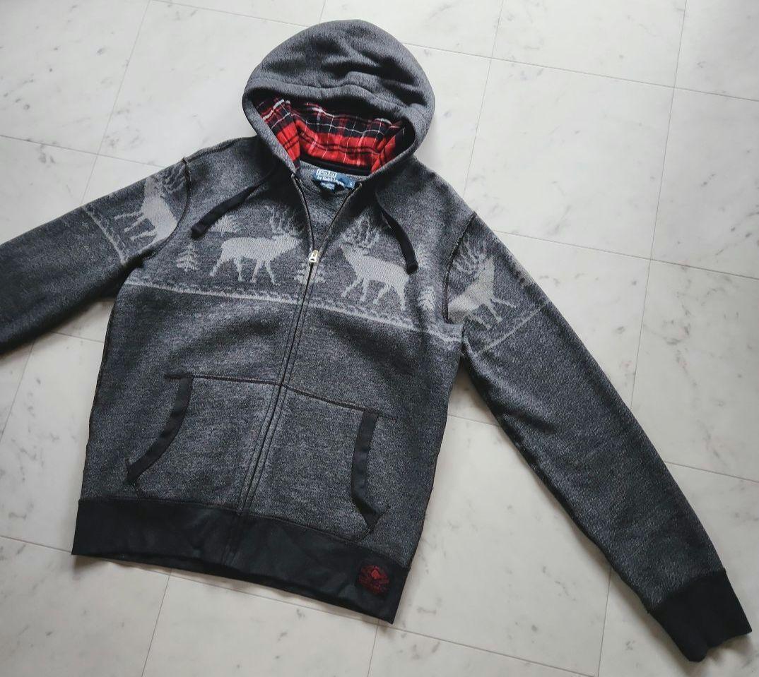 美品 ラルフローレン ジップパーカー ノルディック柄 グレー 裏地フリース Ｌ
