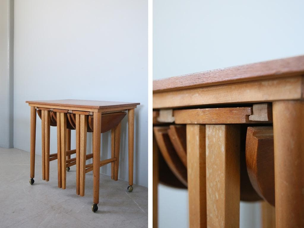 英国アンティーク木製ネストテーブル4台set/収納式机/飾り棚(84-237)