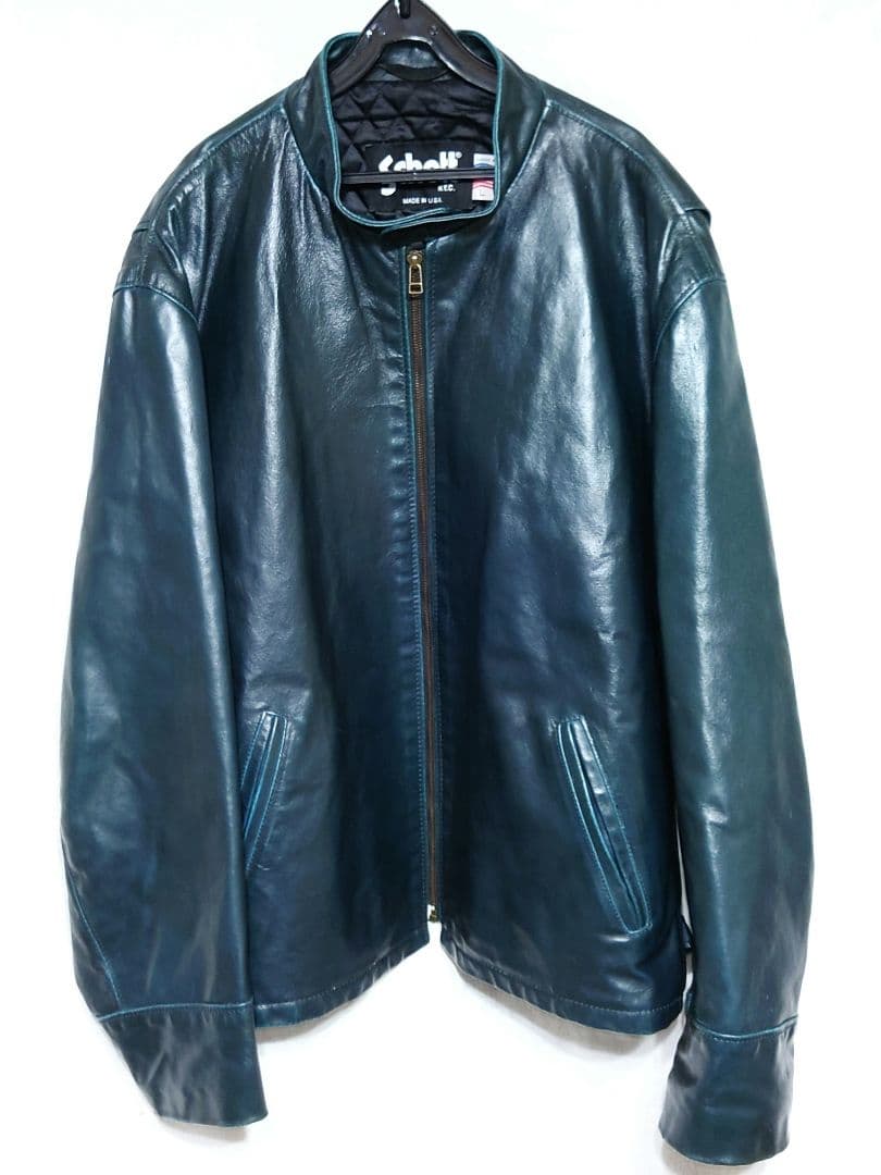SCHOTT 緑芯 シングルライダースジャケット USA製 グリーン 872