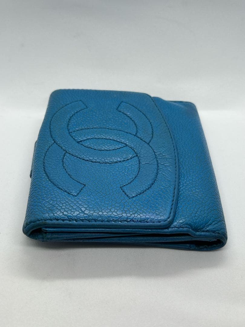 正規品✨CHANEL シールあり✨二つ折り財布 ブルー/704