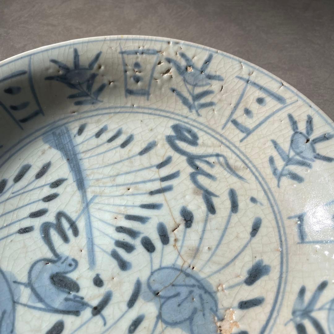 初期伊万里芙蓉手花鳥文皿七皿 江戸時代 骨董 アンティーク 肥前磁器 古伊万里