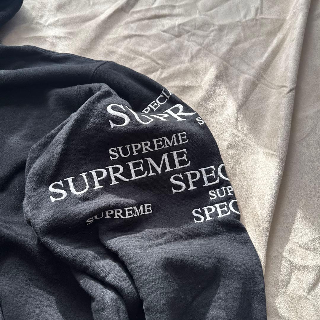 SUPREME L 刺繍　ロゴ　ジップアップ　パーカー ブラック　黒　裏起毛