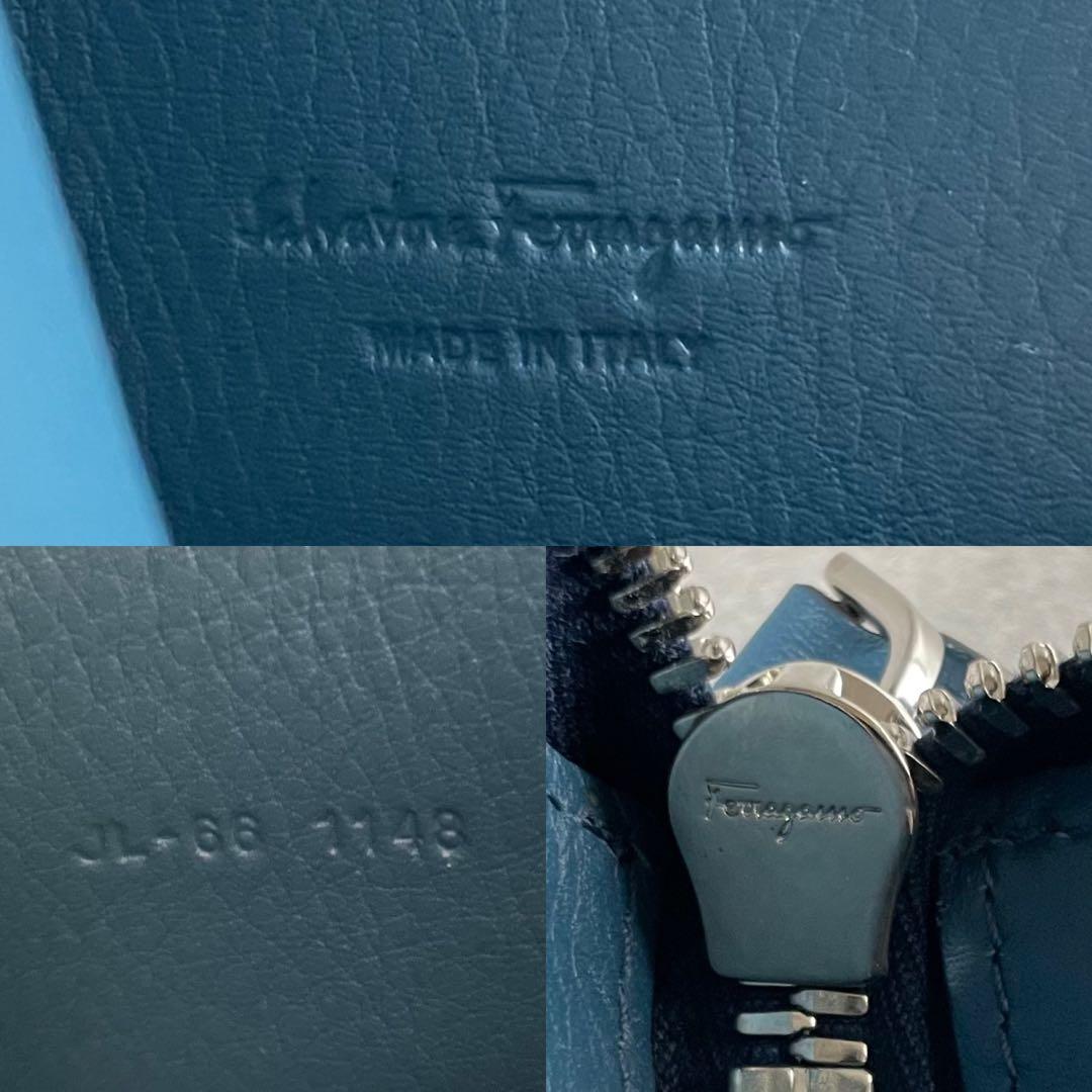 未使用級✨ サルヴァトーレフェラガモ 現行 ペンケース エンボス加工 レザー 青