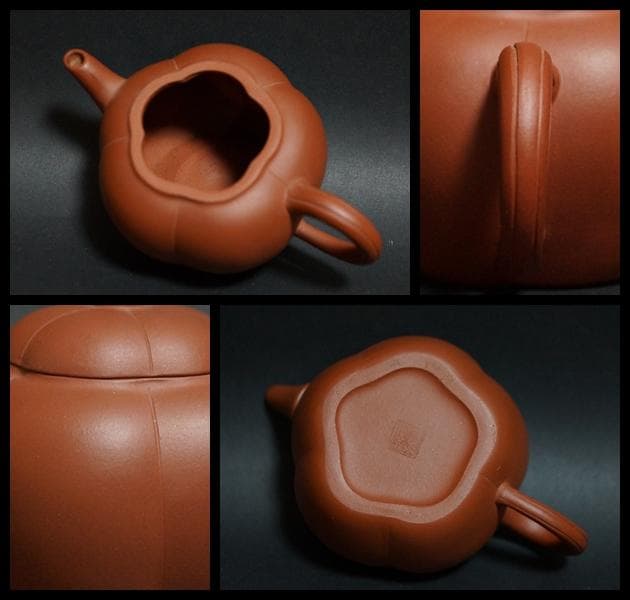 煎茶道具 唐物 朱泥 王暁勤製 在銘 瓜形紫砂壺(一対) 単孔朱泥急須茶器茶道具