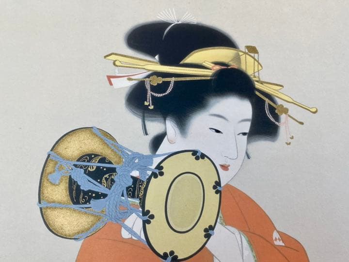 上村松園作 鼓の音 美人画 複製画