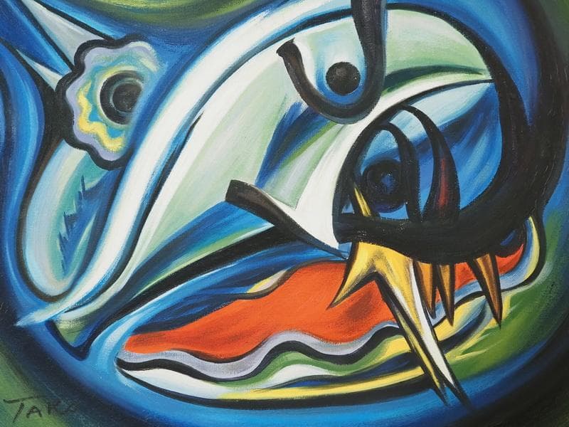 J*I様 油絵　 静物 岡本太郎　 F6 【夢の鳥　】手描き　額付き