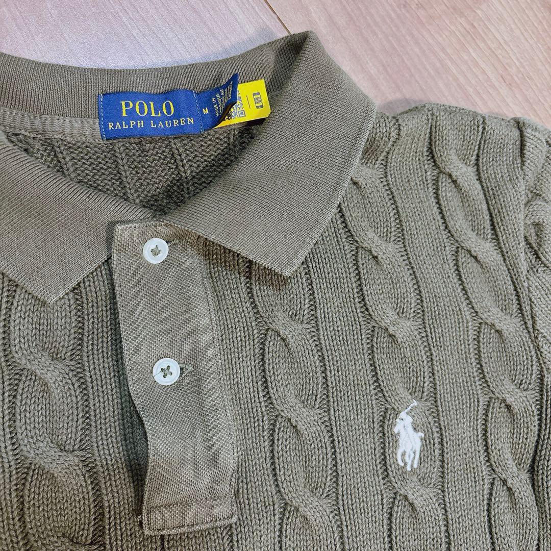 POLO Ralph Lauren ケーブルニットポロシャツ Mサイズ オリーブ