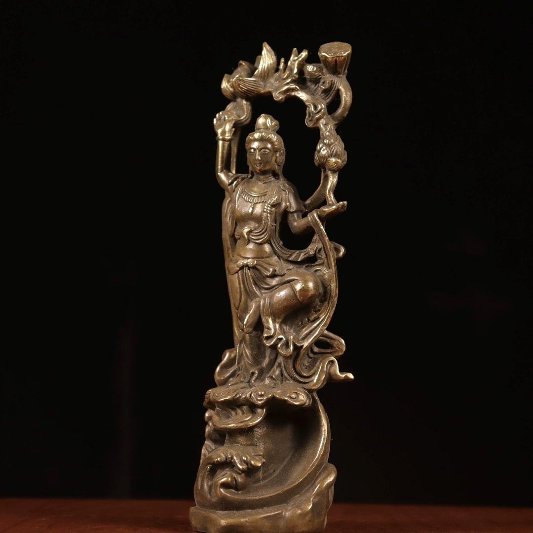 仏像 飛天蓮根観音菩薩 置物 観世音仏 装飾品 工芸品 美術品