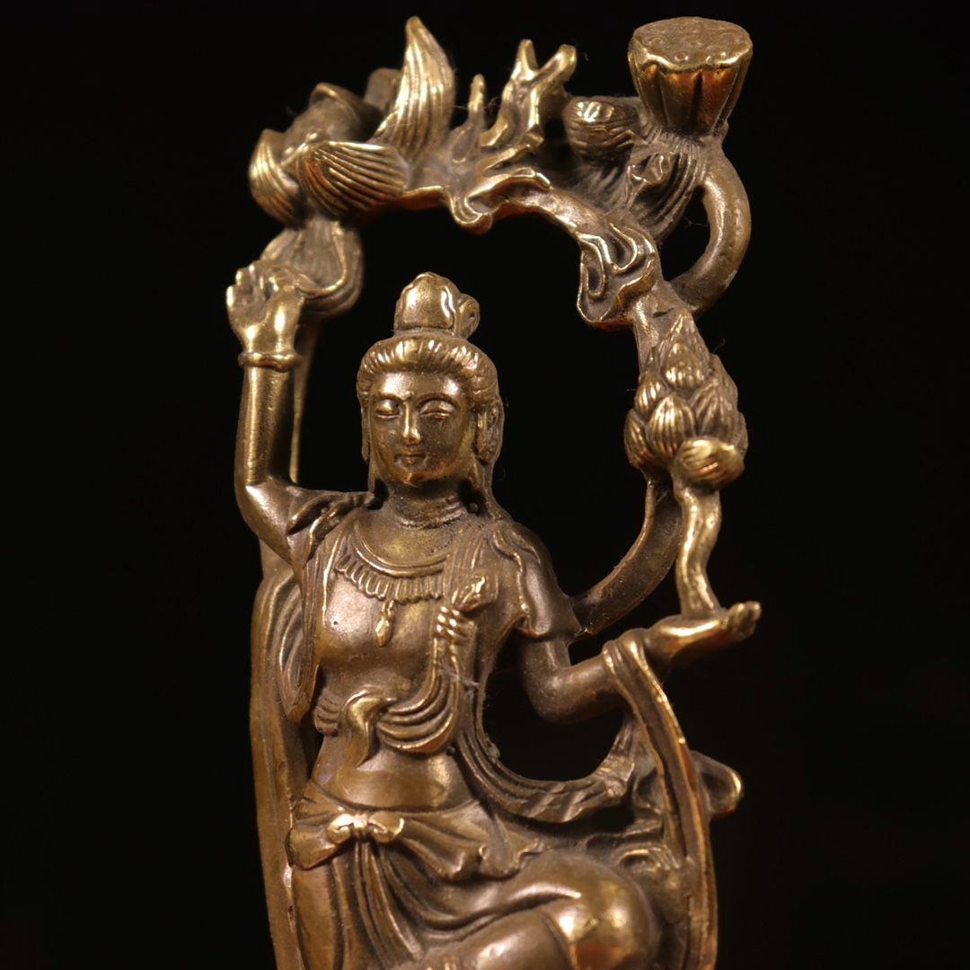 仏像 飛天蓮根観音菩薩 置物 観世音仏 装飾品 工芸品 美術品