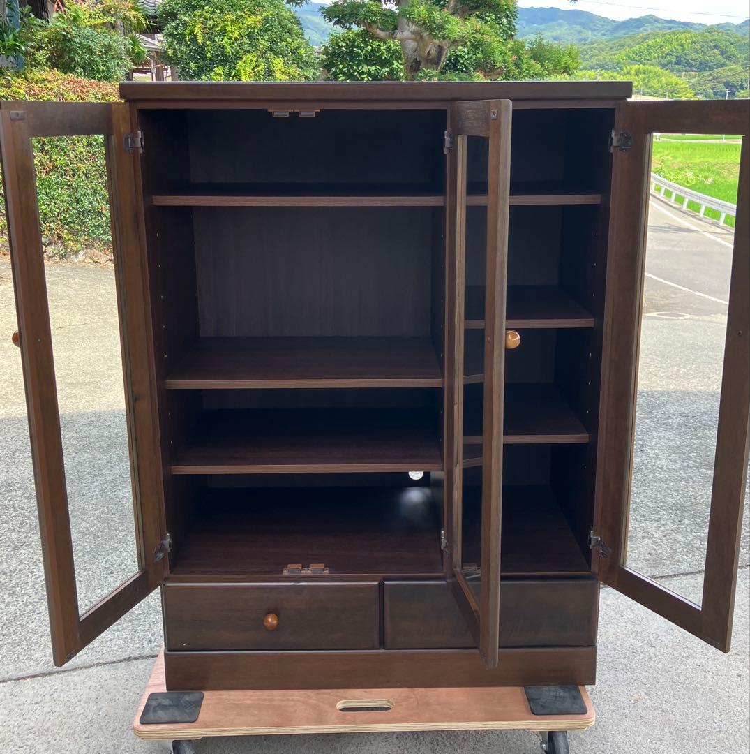 【ももゆき様】ガラス扉付き飾り棚 キャビネット ダークブラウン