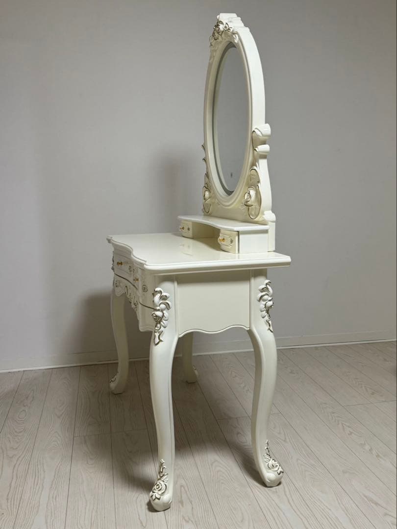 LEDミラー付きロココ調アンティーク可愛いドレッサー化粧台 横幅100cm