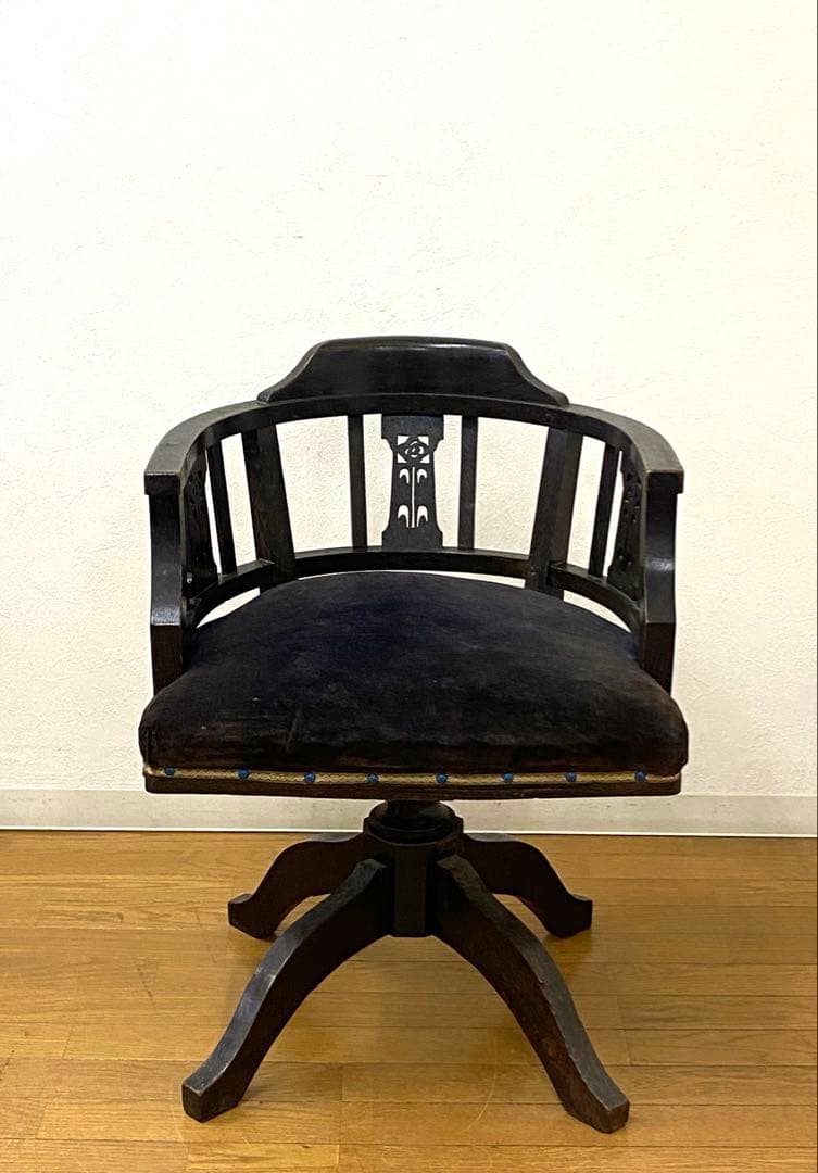 アンティーク レトロ ドクターチェア 回転椅子 ベロアシート当時物