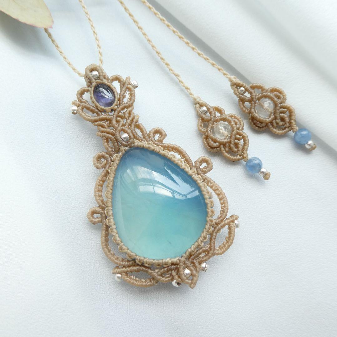 アクアマリン・アイオライトのマクラメネックレス