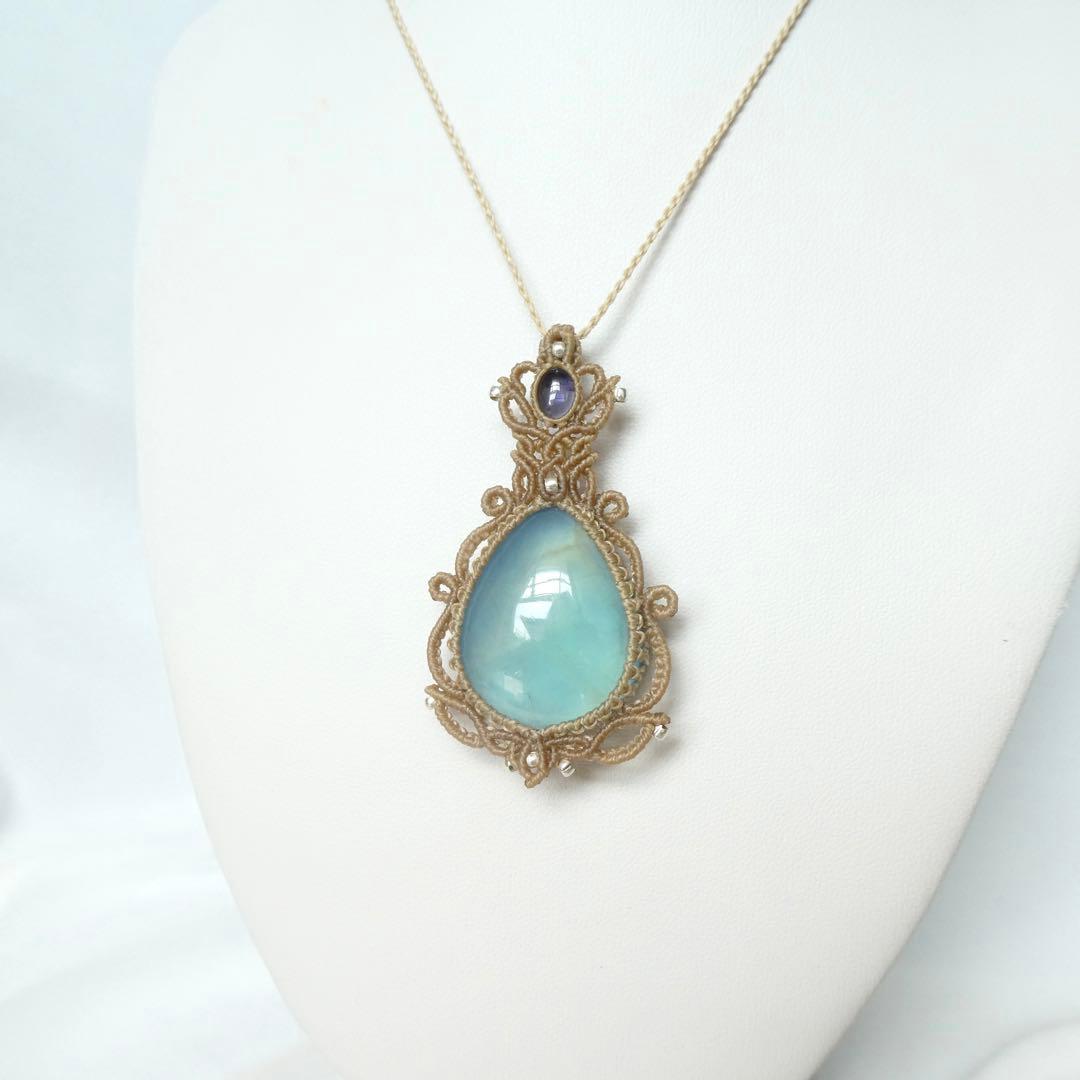 アクアマリン・アイオライトのマクラメネックレス