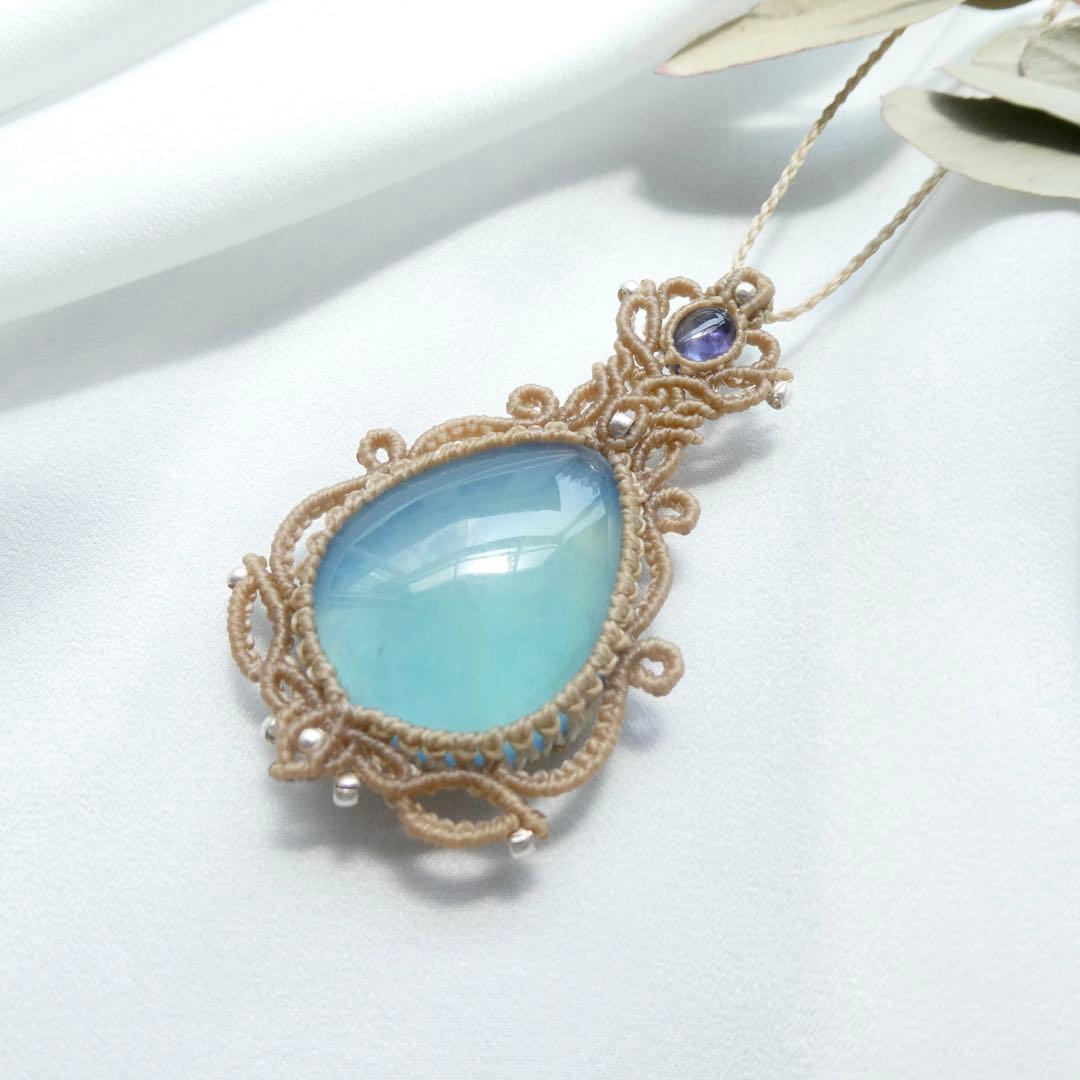 アクアマリン・アイオライトのマクラメネックレス