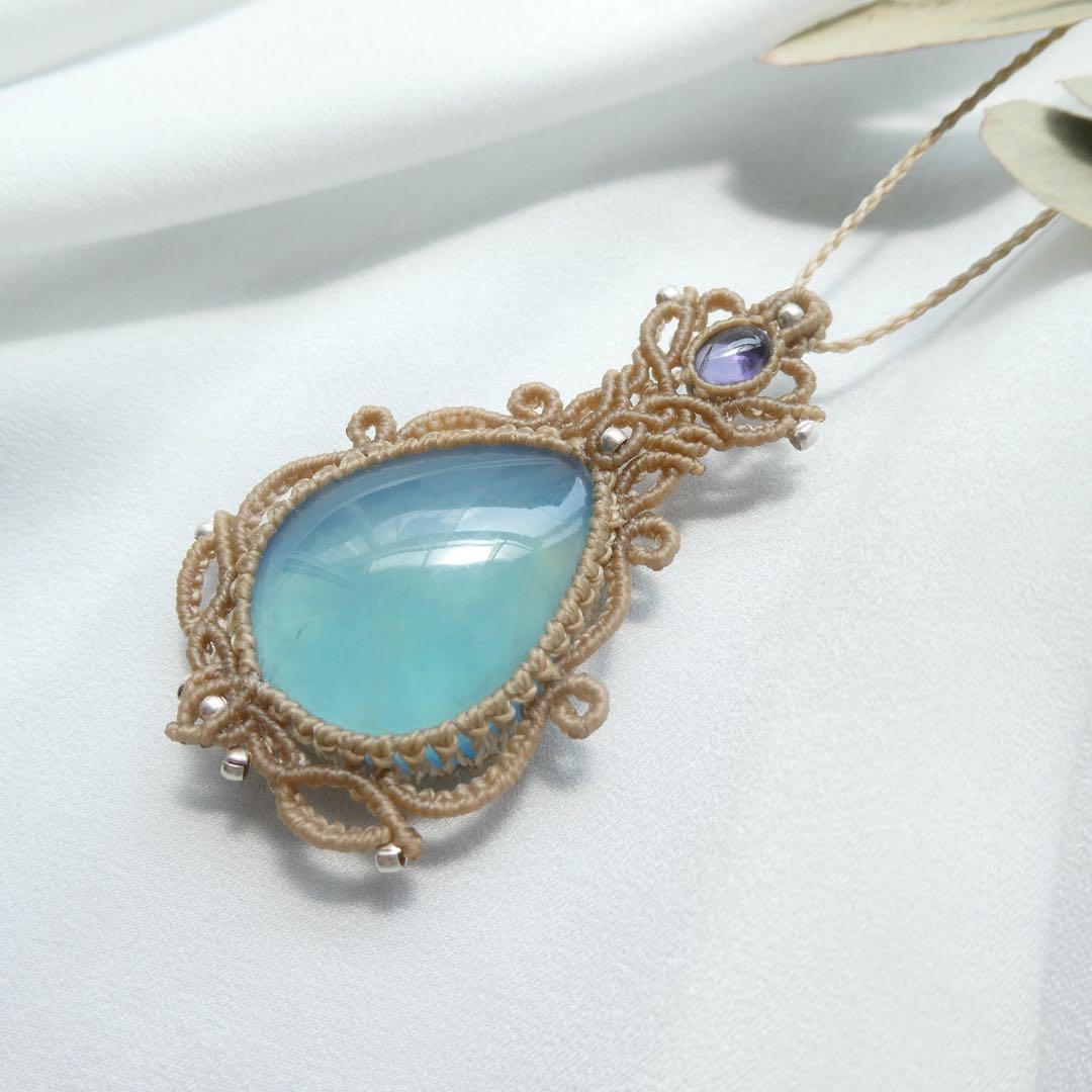 アクアマリン・アイオライトのマクラメネックレス