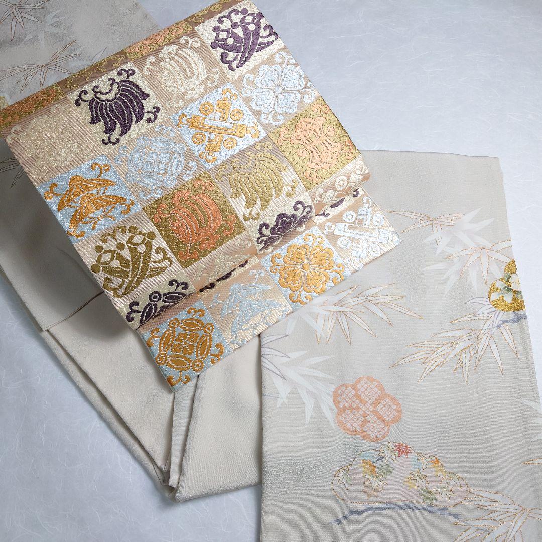 正絹 袋帯 六通柄 河合美術織物謹製 市松 宝づくし 極上 逸品 未使用品