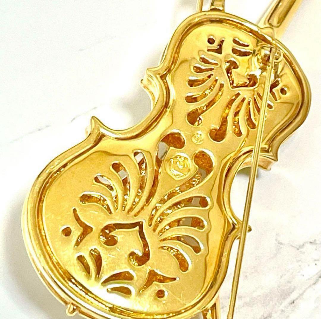 希少 美品 SWAROVSKI スワロフスキー ヴァイオリン ブローチ ゴールド