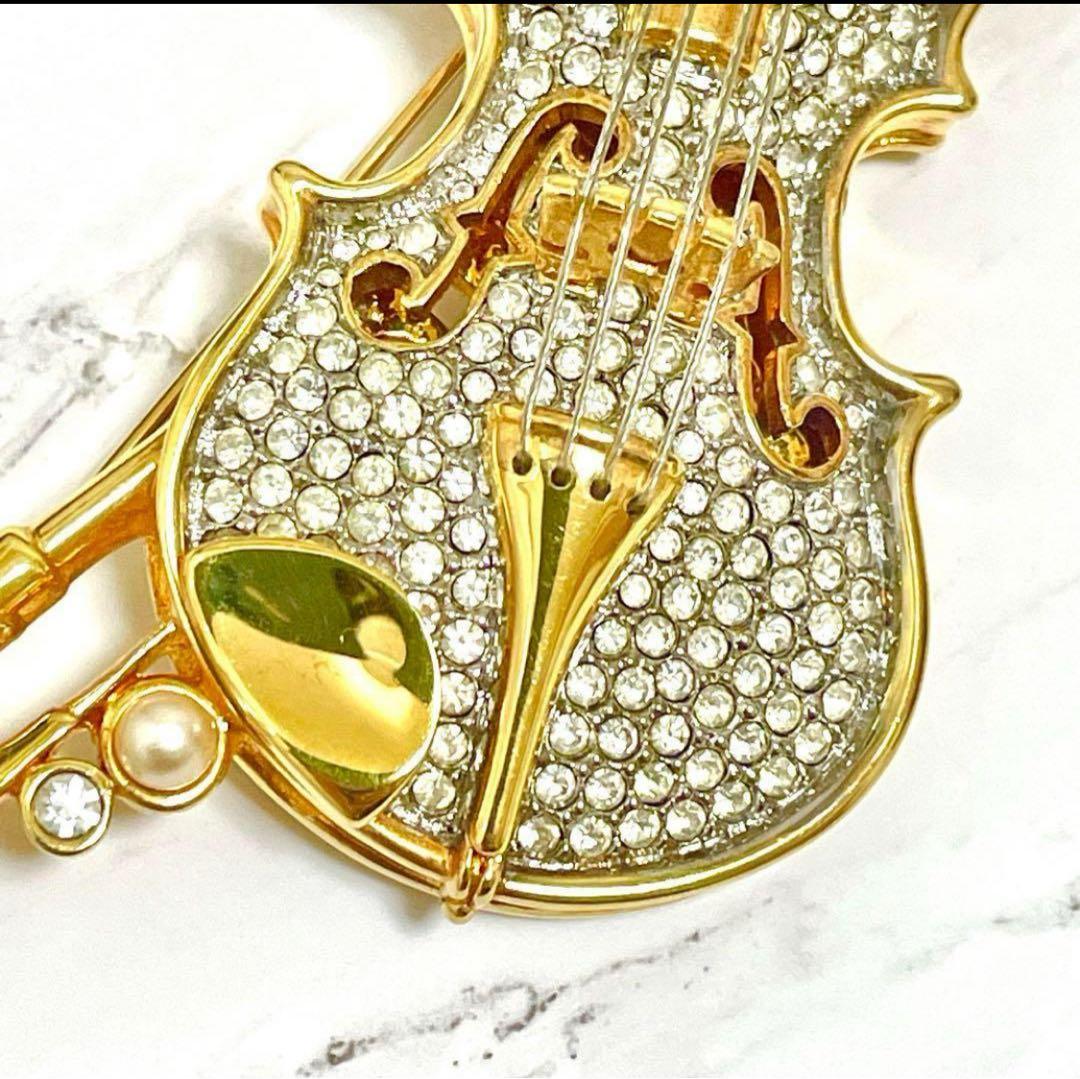 希少 美品 SWAROVSKI スワロフスキー ヴァイオリン ブローチ ゴールド
