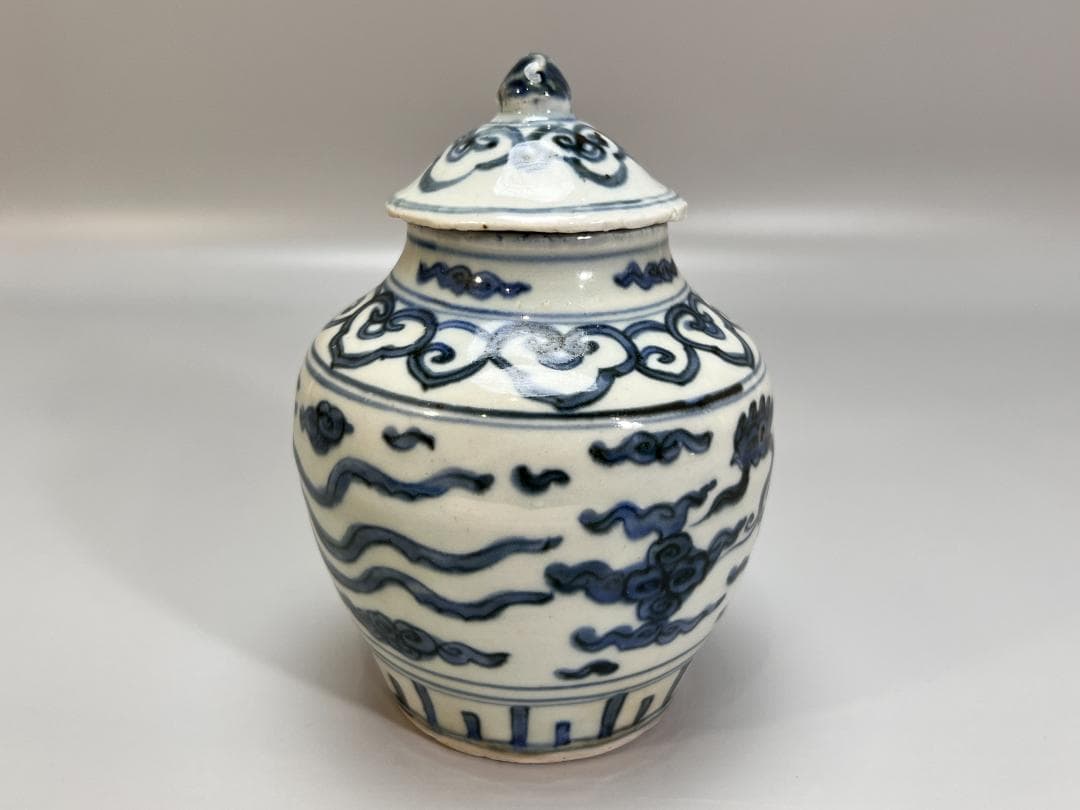 中国美術 青花鳳紋蓋罐 將軍罐 高 14.5cm 明