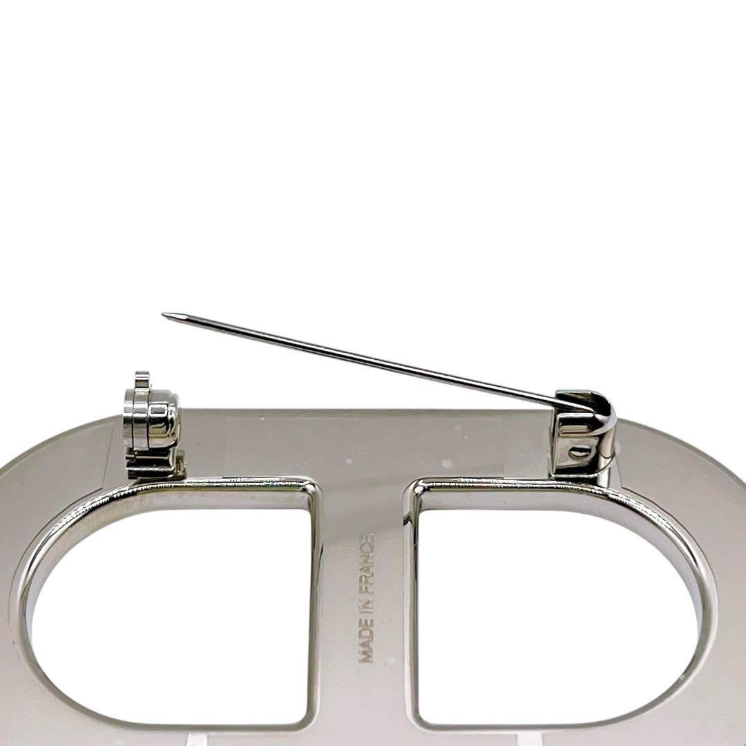 極美品 エルメス ブローチ シェーヌダンクル レザー 黒 ブラック 銀 シルバー