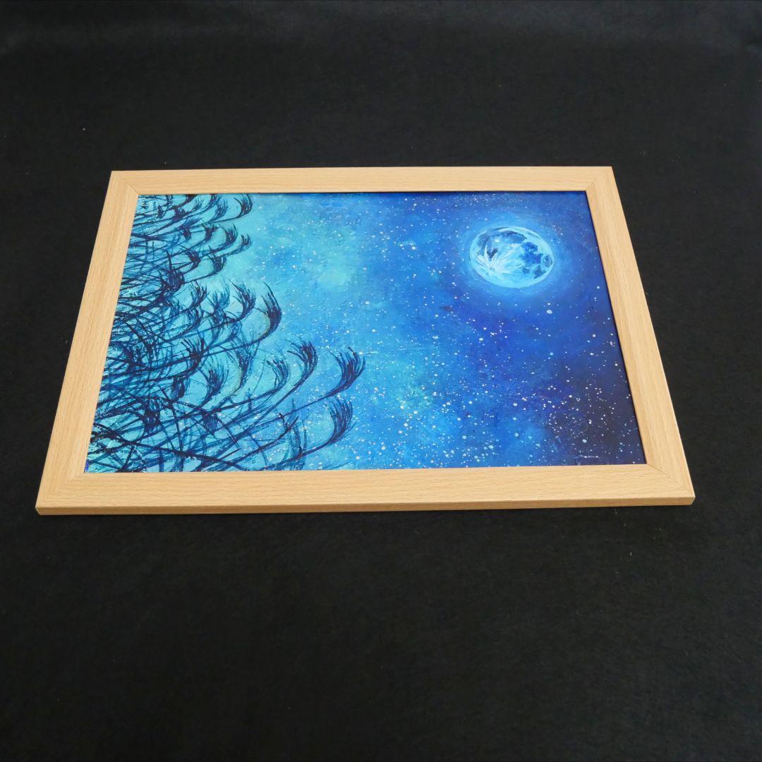 油絵 油彩 油彩画 絵 絵画【青のお月見】