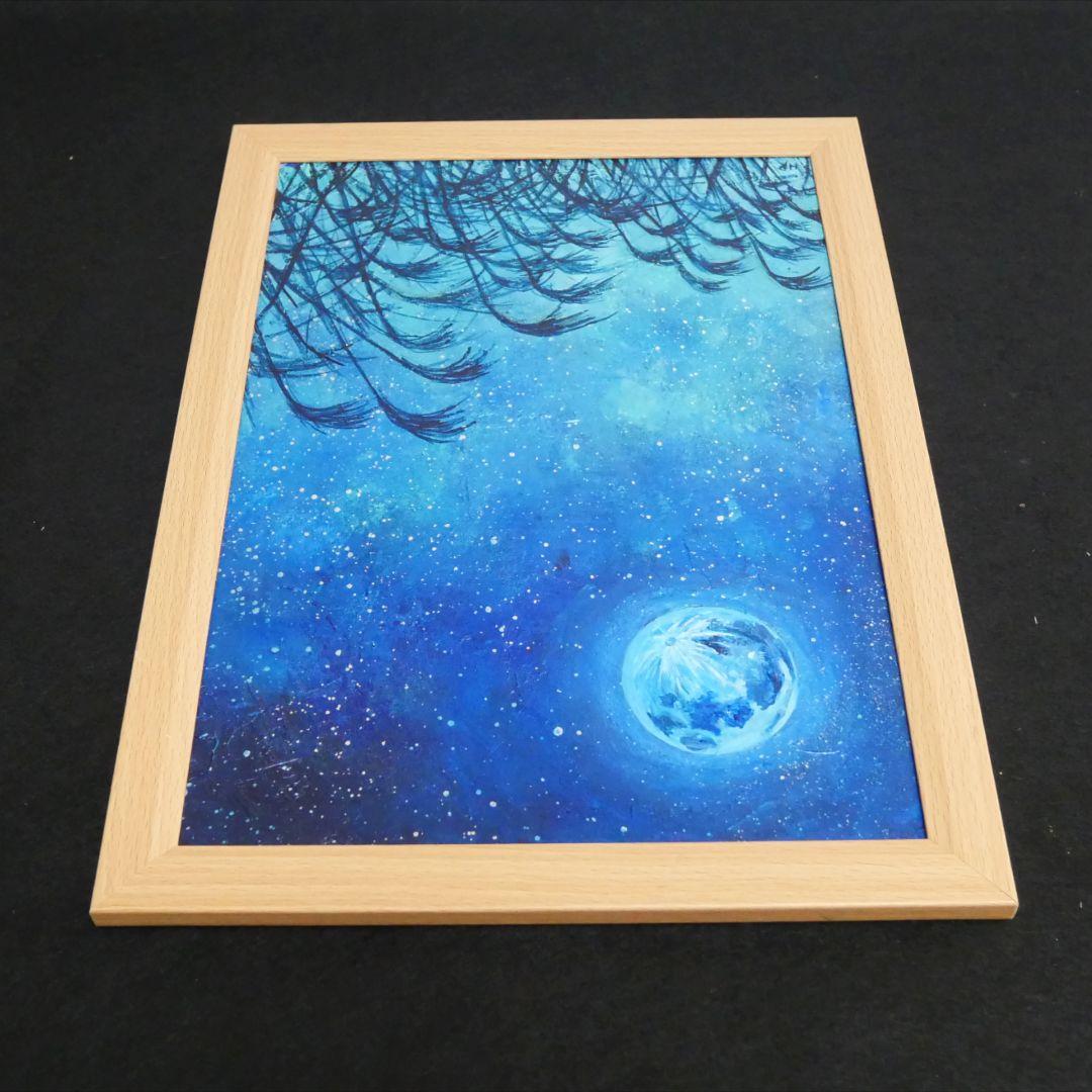 油絵 油彩 油彩画 絵 絵画【青のお月見】
