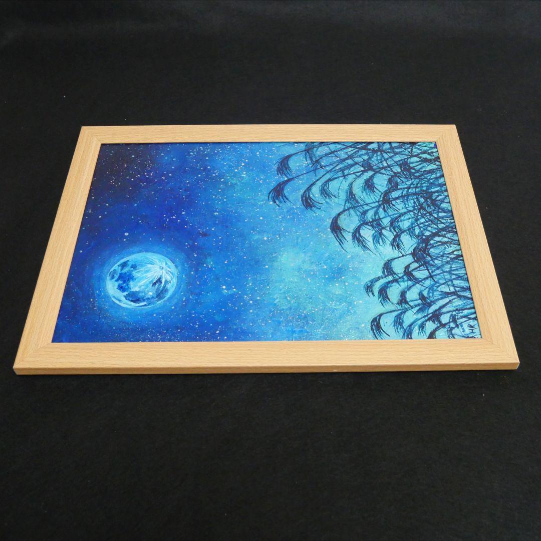 油絵 油彩 油彩画 絵 絵画【青のお月見】