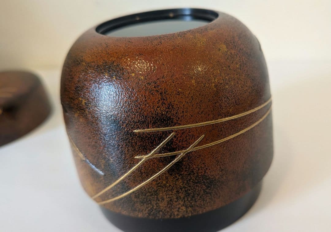 『松葉蒔絵』錆塗大棗　茶道具 川端近左　共箱　二重箱　表千家裏千家千利休