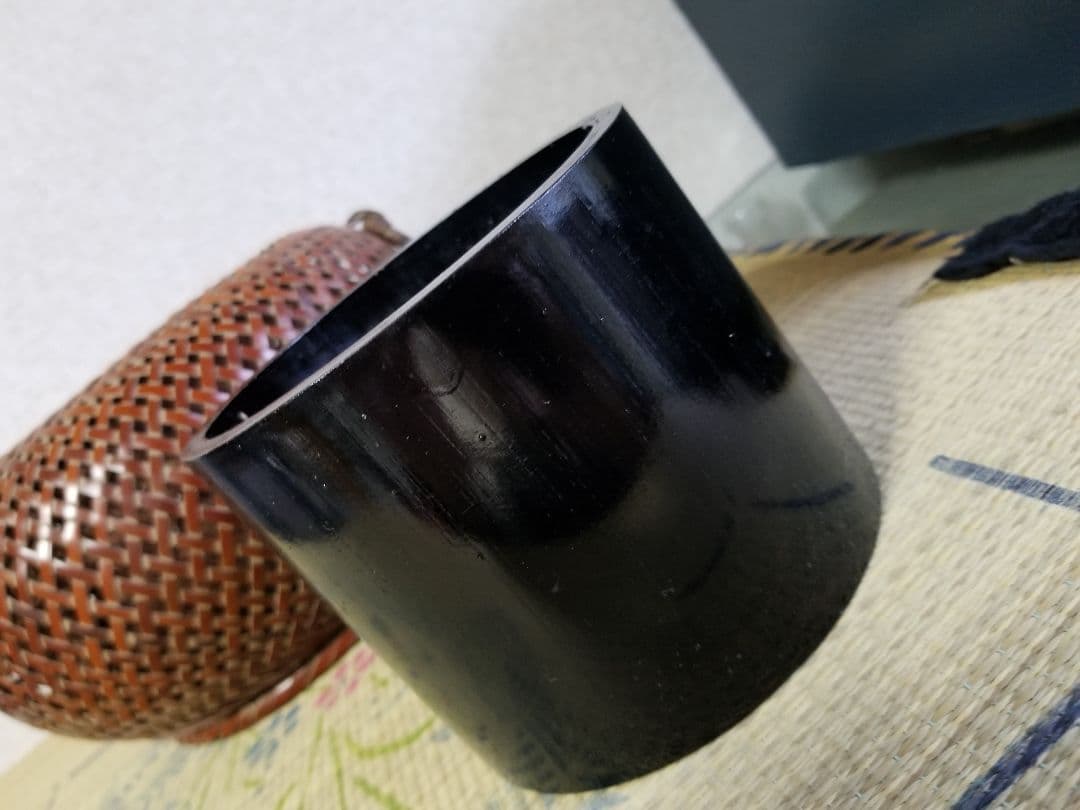 伝統　竹細工　穂英斉　作　燻竹　両耳円形取手付　花籠