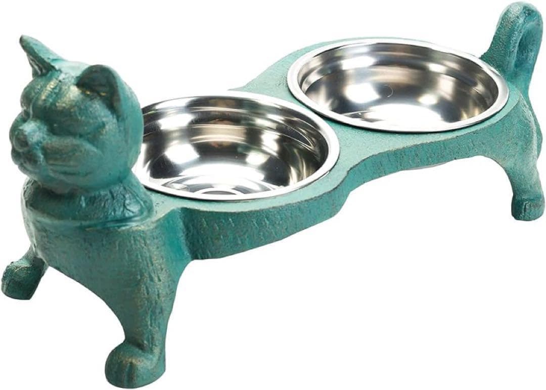 ペット 餌入れ スタンド 給水器 給餌 給水 安定 ボウル付き 滑り止め 猫型