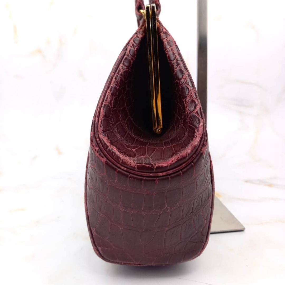 ✨希少✨ハマノ サンピエトロ　リアルクロコ ハンドバッグ ボルドー がま口