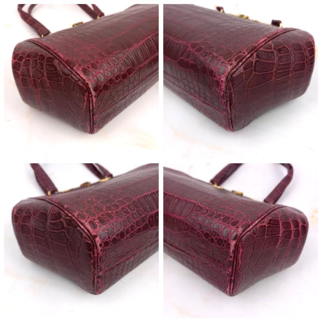 ✨希少✨ハマノ サンピエトロ　リアルクロコ ハンドバッグ ボルドー がま口