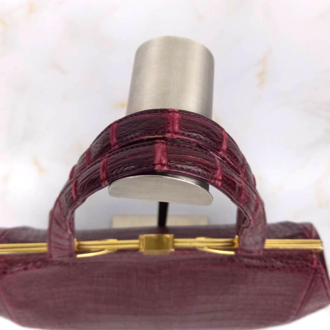 ✨希少✨ハマノ サンピエトロ　リアルクロコ ハンドバッグ ボルドー がま口