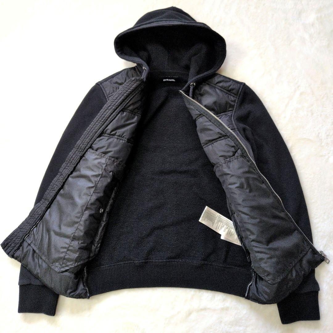 【大人気】DIESEL 異素材ミックス 切替 パーカー 中綿 S
