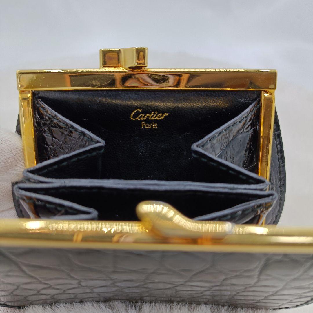 美品 カルティエ クロコ型押し がま口 ケース ブラック