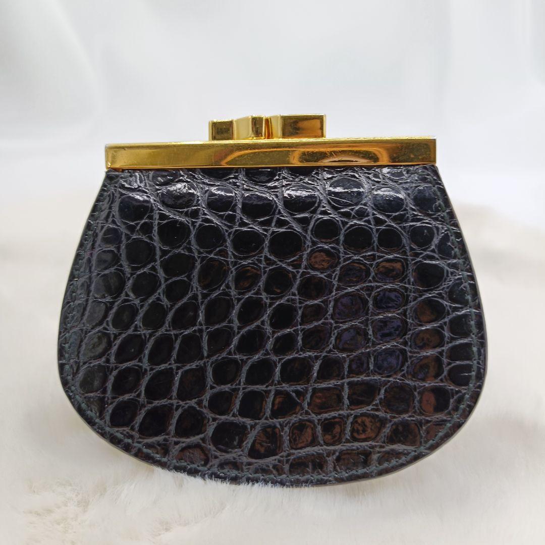 美品 カルティエ クロコ型押し がま口 ケース ブラック