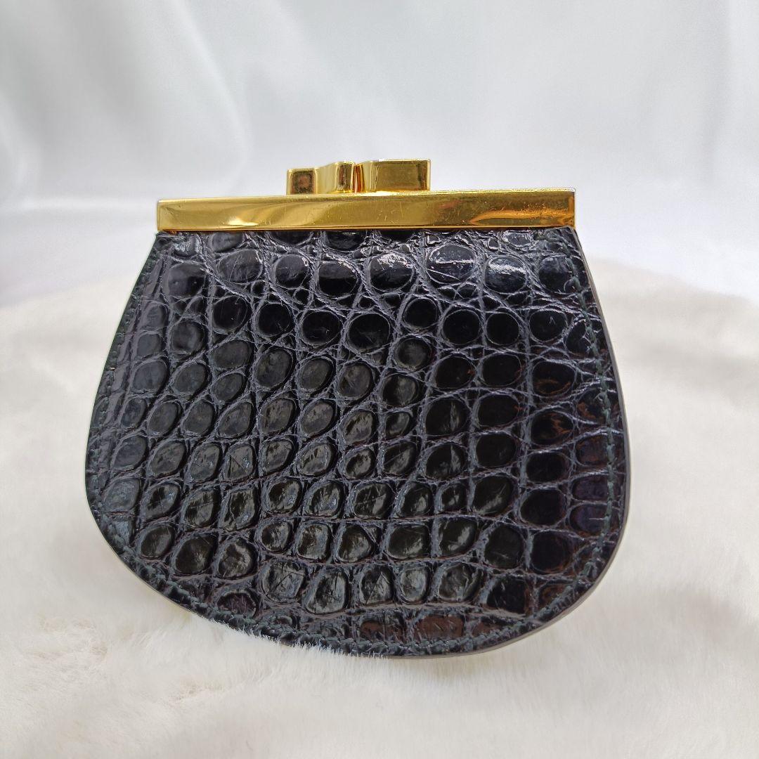美品 カルティエ クロコ型押し がま口 ケース ブラック