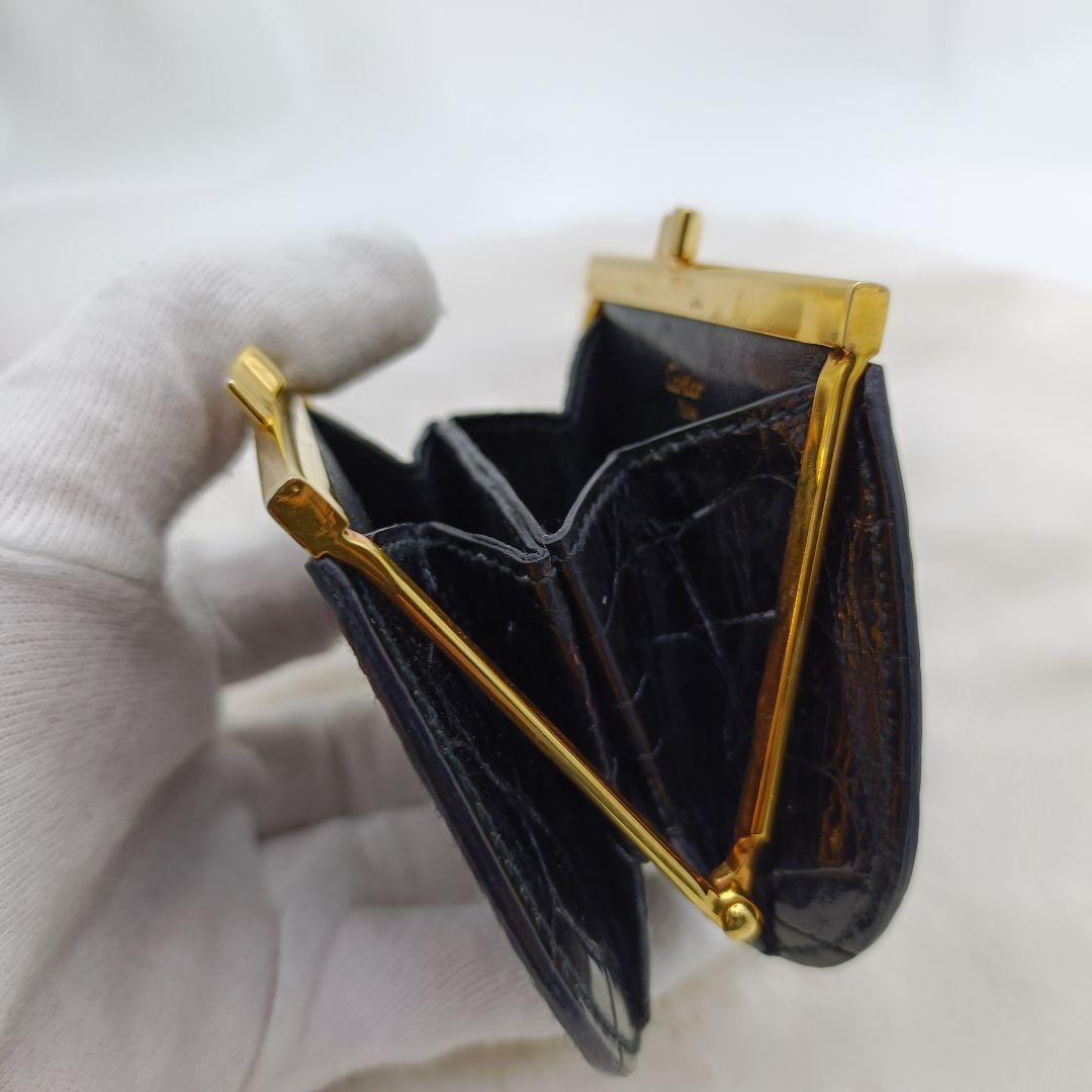 美品 カルティエ クロコ型押し がま口 ケース ブラック