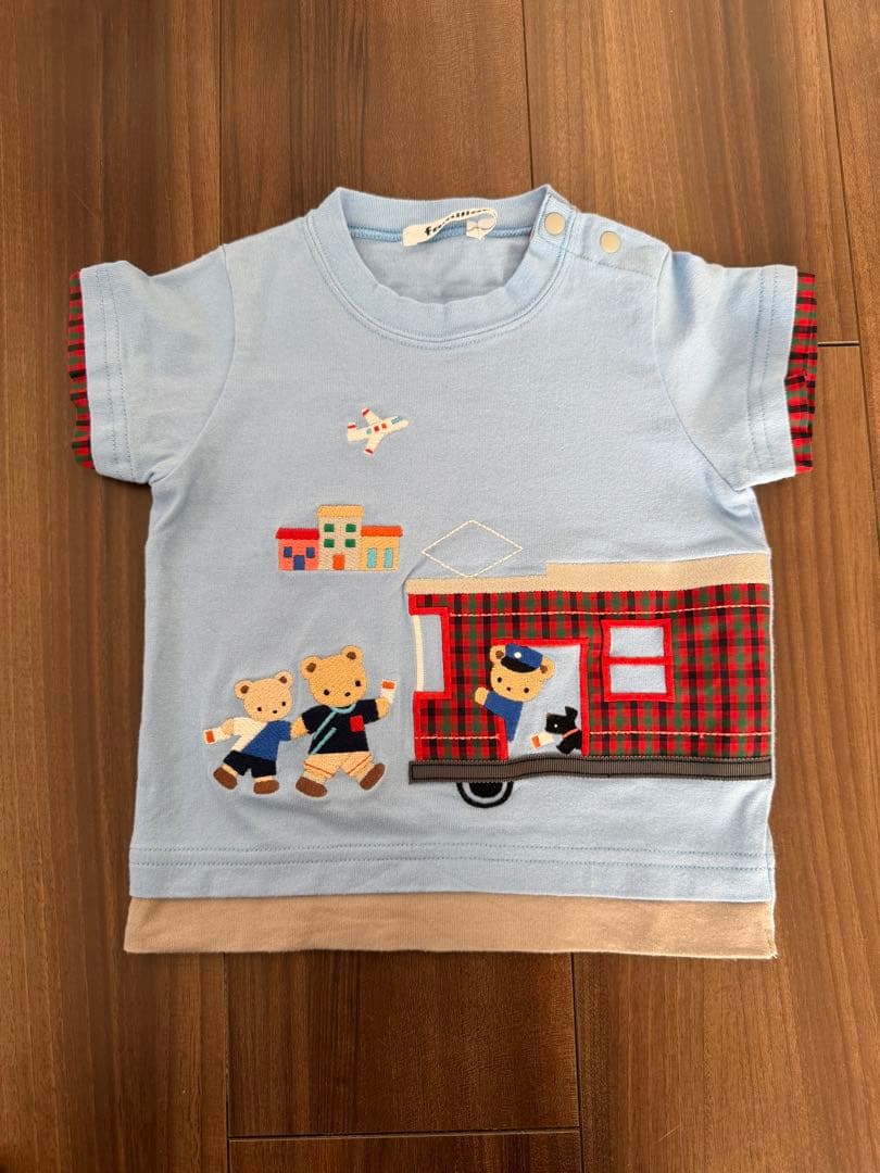 ファミリア　クマ刺繍 水色 Tシャツ