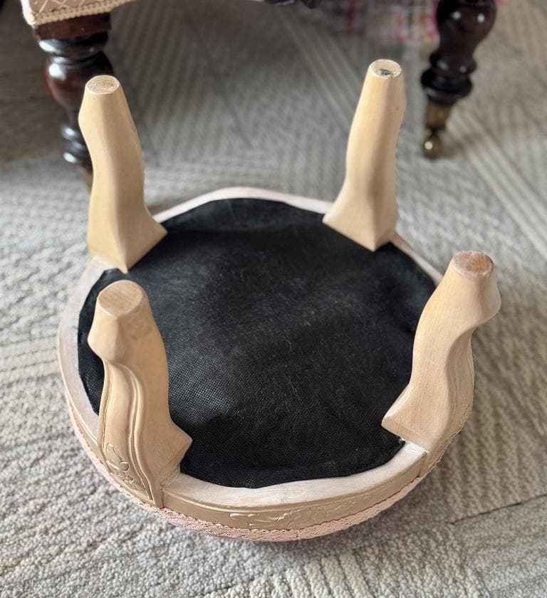 美品　張り替済み　フットスツール　足置き かわいいベビーピンク